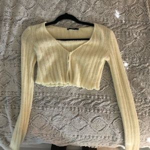 Yellow Fuzzy Cropped Top from Bershka
